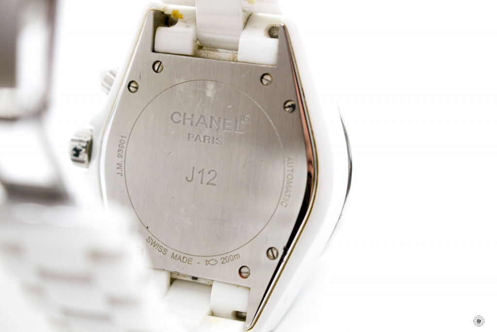 Chanel H2009 J12 Chronograph Watch 41MM Diamond Indicators  White Stainless Steel Watches