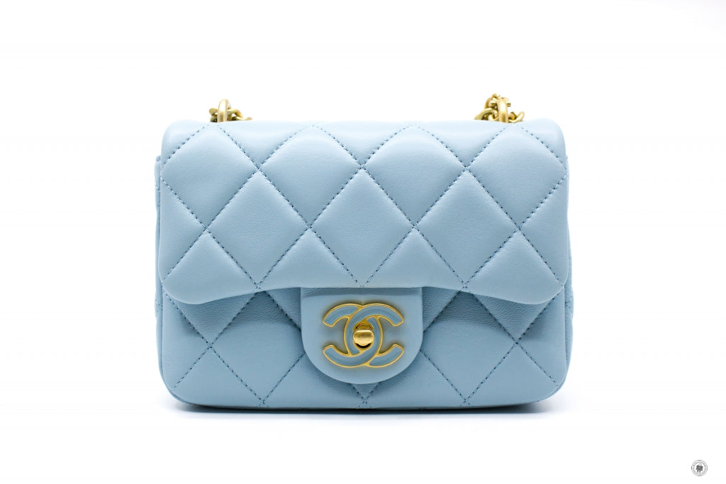 Chanel AS3113B07634 Mini Flap Bag With Enamel And Gold Tone Metal  Baby Blue / NG752 Calfskin Shoulder Bags Gbhw