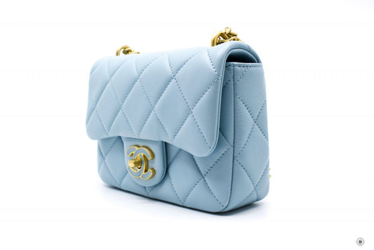 Chanel AS3113B07634 Mini Flap Bag With Enamel And Gold Tone Metal  Baby Blue / NG752 Calfskin Shoulder Bags Gbhw