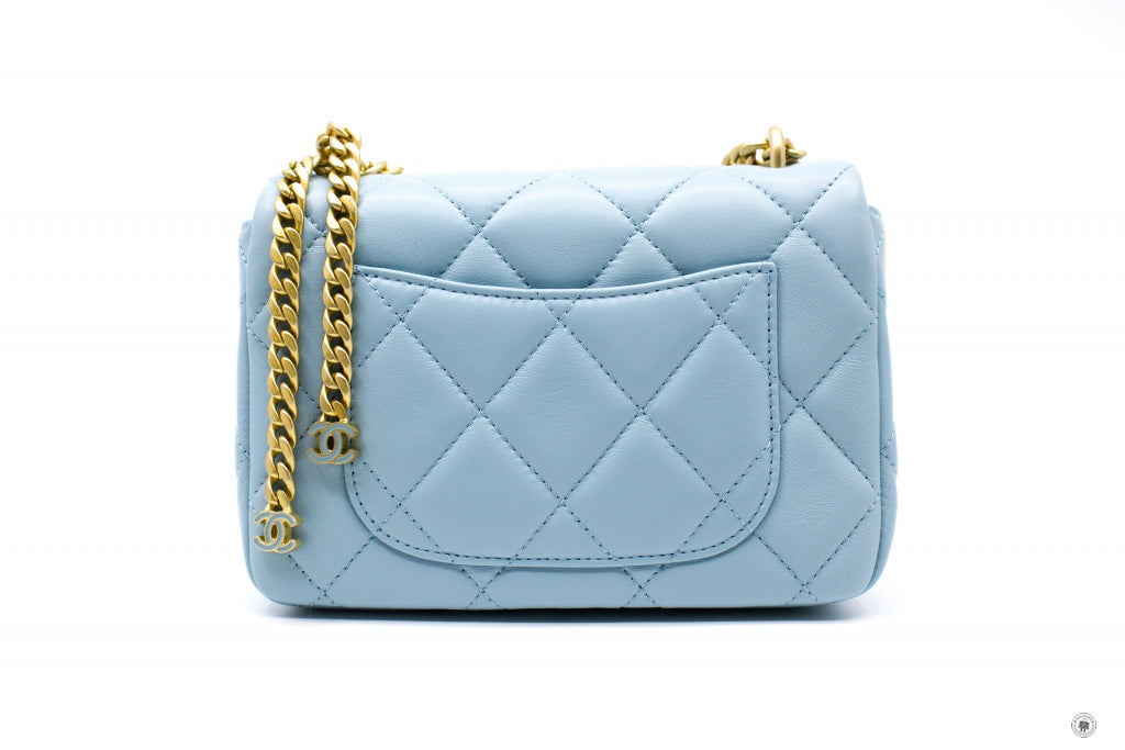 Chanel AS3113B07634 Mini Flap Bag With Enamel And Gold Tone Metal  Baby Blue / NG752 Calfskin Shoulder Bags Gbhw