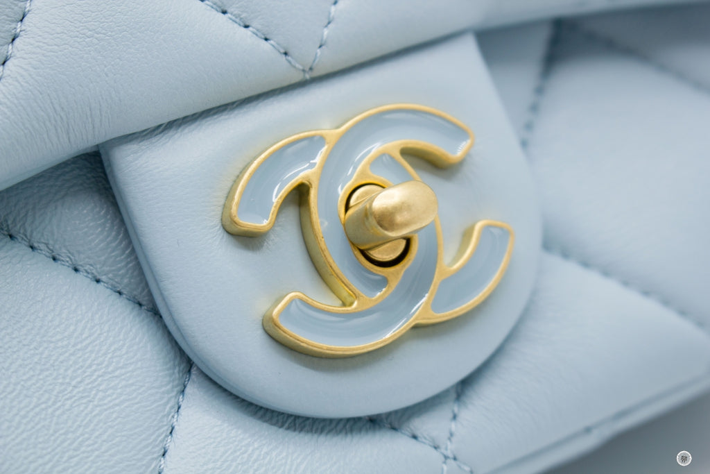 Chanel AS3113B07634 Mini Flap Bag With Enamel And Gold Tone Metal  Baby Blue / NG752 Calfskin Shoulder Bags Gbhw