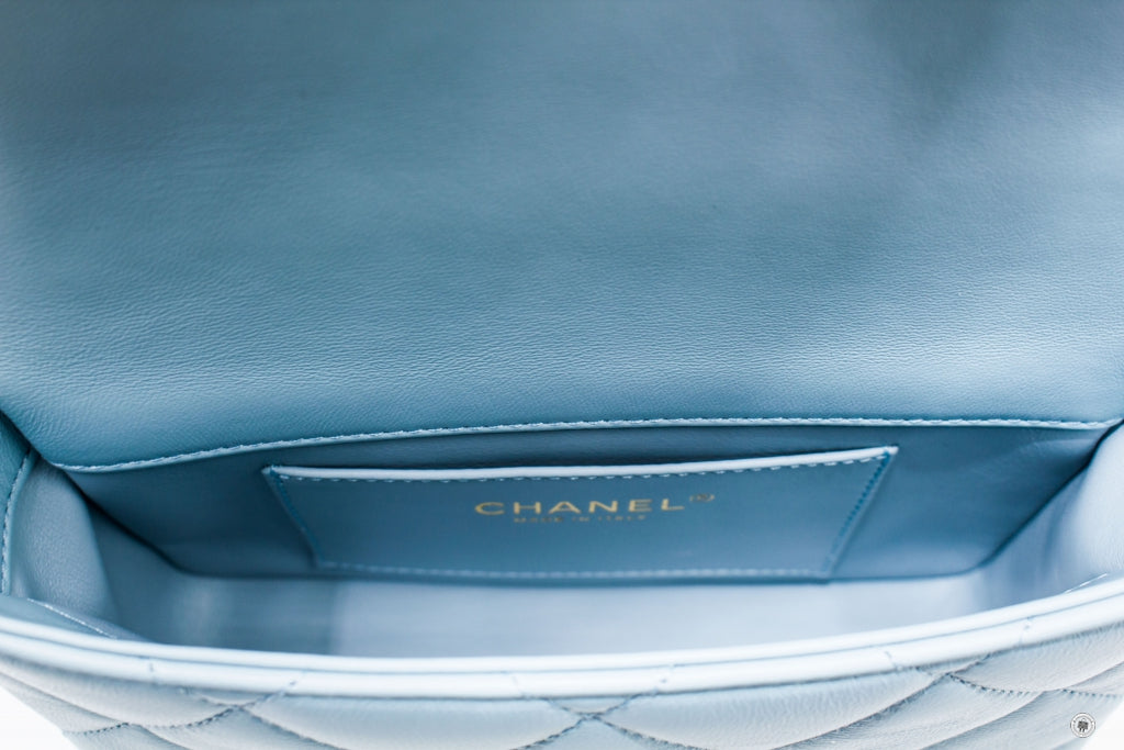 Chanel AS3113B07634 Mini Flap Bag With Enamel And Gold Tone Metal  Baby Blue / NG752 Calfskin Shoulder Bags Gbhw