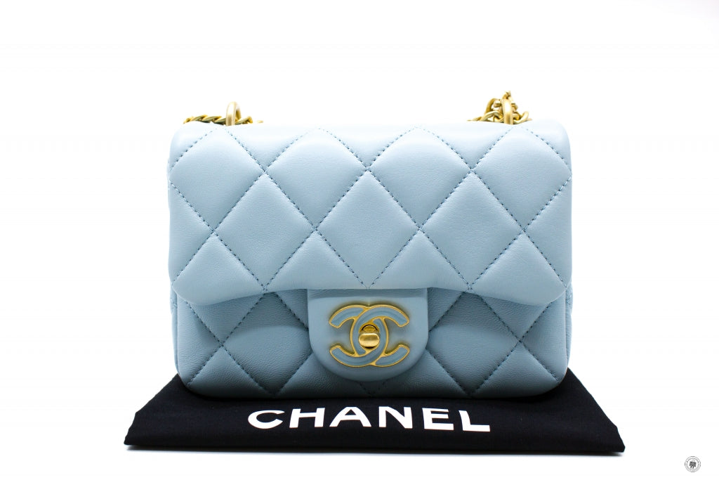 Chanel AS3113B07634 Mini Flap Bag With Enamel And Gold Tone Metal  Baby Blue / NG752 Calfskin Shoulder Bags Gbhw