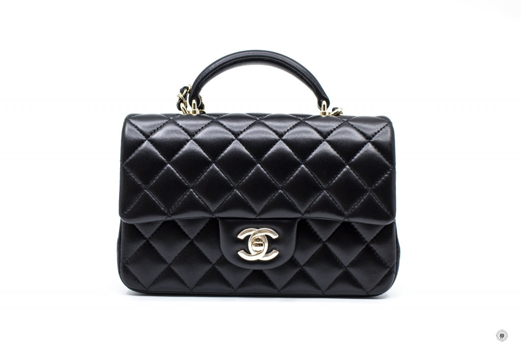 Chanel AS2431B06660 Mini Flap Bag With Top Handle Black / 94305 Lambskin Shoulder Bags Ghw