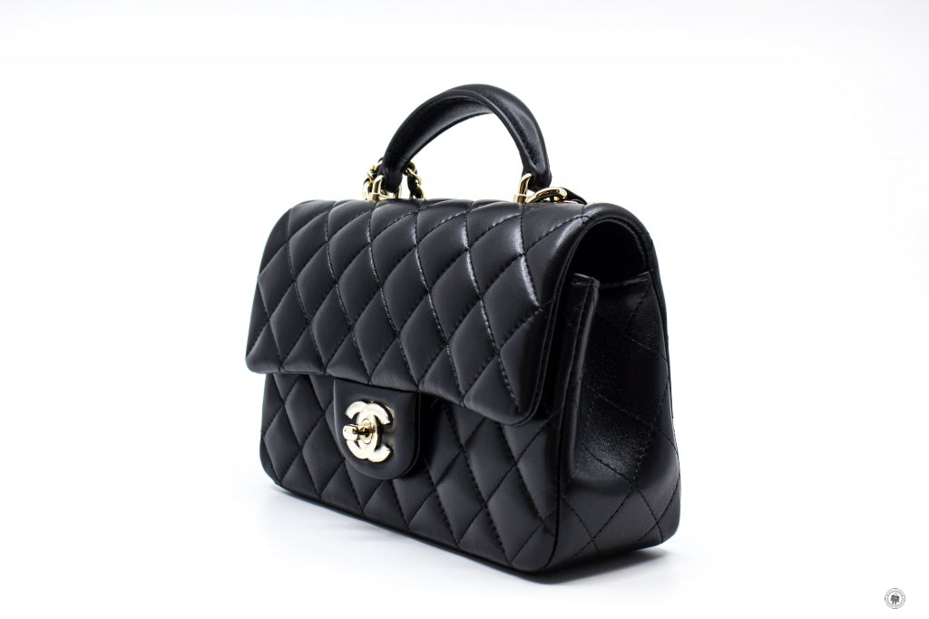 Chanel AS2431B06660 Mini Flap Bag With Top Handle Black / 94305 Lambskin Shoulder Bags Ghw