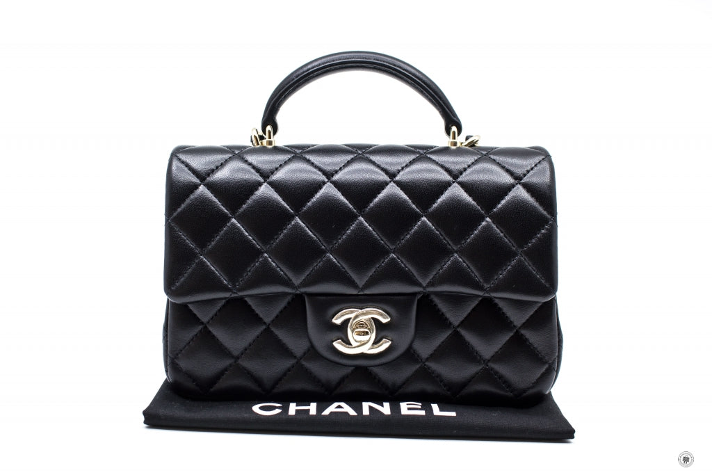 Chanel AS2431B06660 Mini Flap Bag With Top Handle Black / 94305 Lambskin Shoulder Bags Ghw