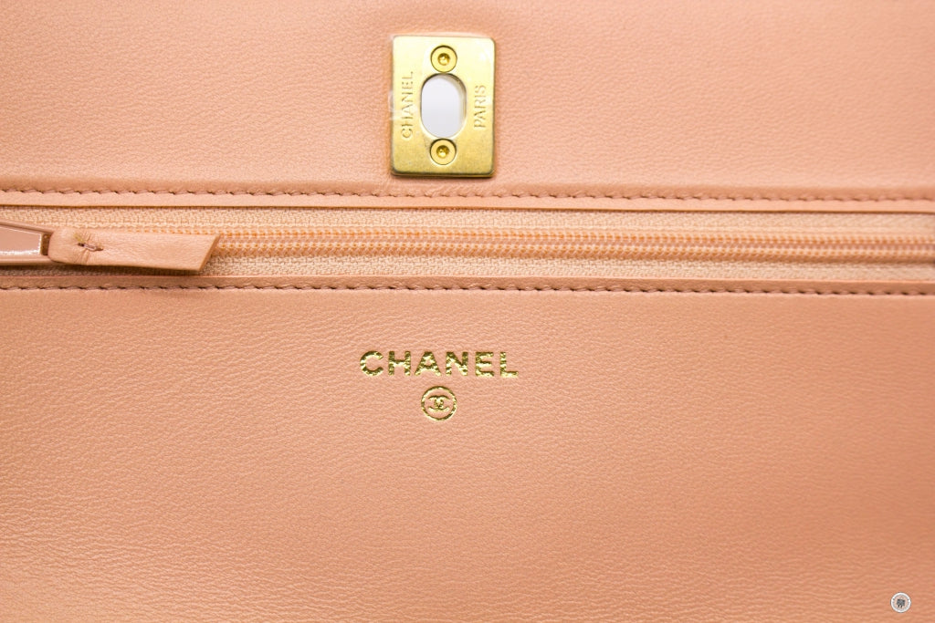 Chanel AP1450B02916 Pearl Crush Wallet ON Chain Woc  Apricot / NG119 Lambskin Shoulder Bags Gbhw