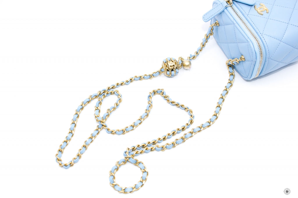 Chanel AP1447B08034 Small Vanity With Chain Crush Light Blue / NH626 Lambskin Shoulder Bags Gbhw