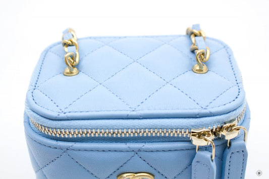 Chanel AP1447B08034 Small Vanity With Chain Light Blue / NH626 Lambskin Shoulder Bags Gbhw