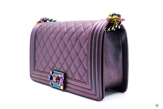 Chanel A67086 Boy Rainbow  Iridescent Purple  Calfskin Medium Shoulder Bags