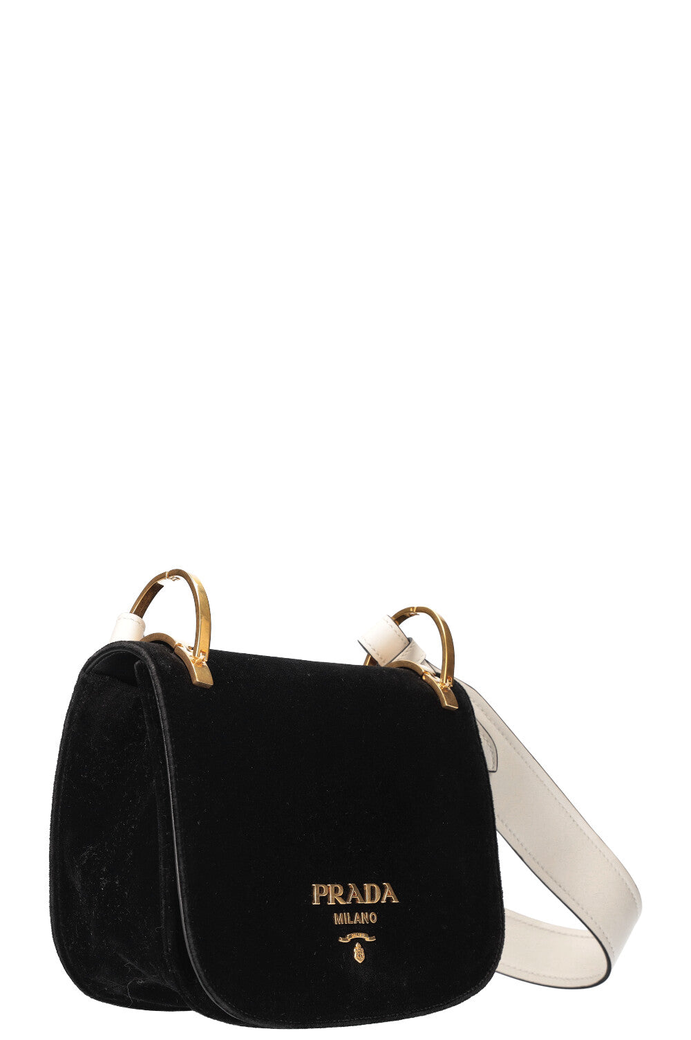 PRADA Pionniere Shoulder Bag Velvet & Leather Black & White