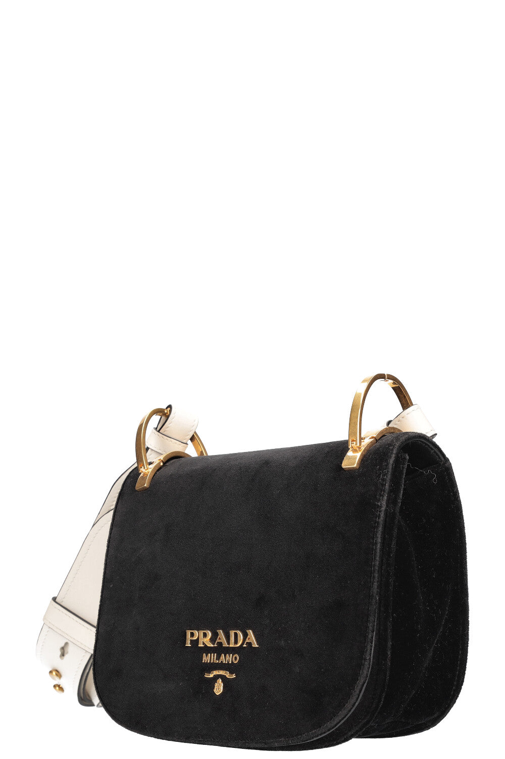 PRADA Pionniere Shoulder Bag Velvet & Leather Black & White