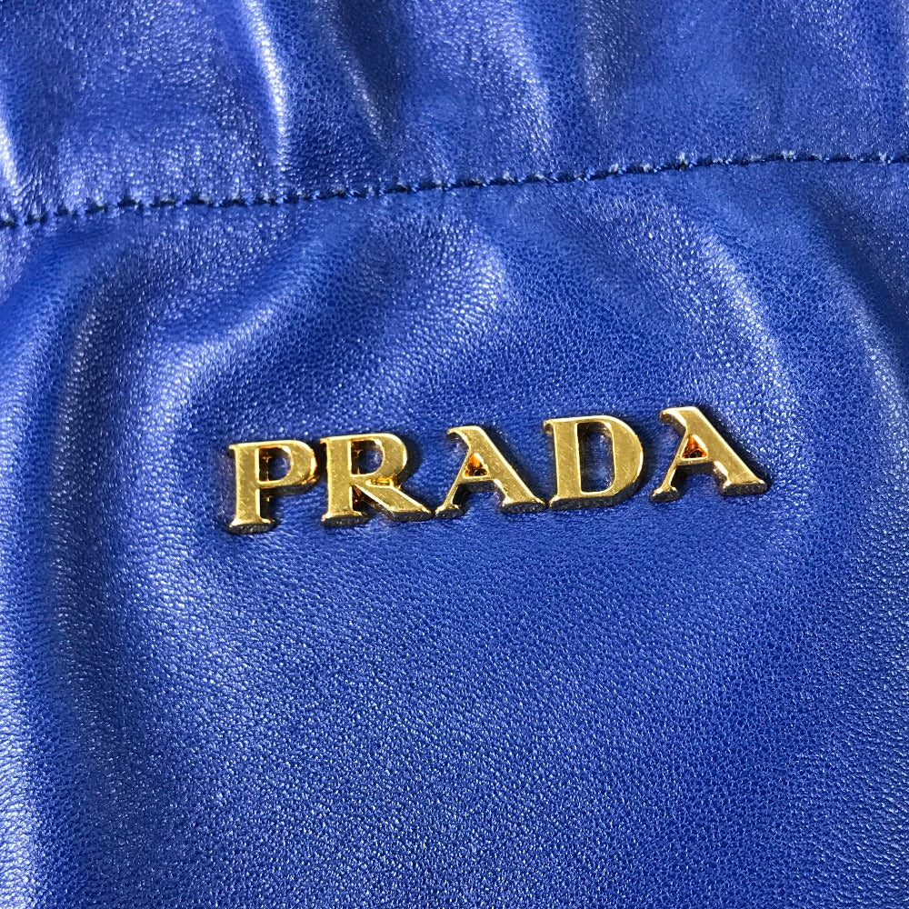 PRADA Handbag leather blue logo Crossbody ribbon Women Used