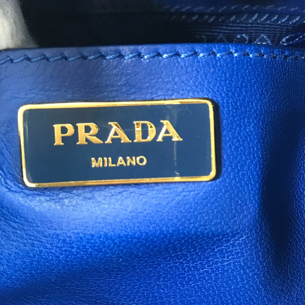 PRADA Handbag leather blue logo Crossbody ribbon Women Used