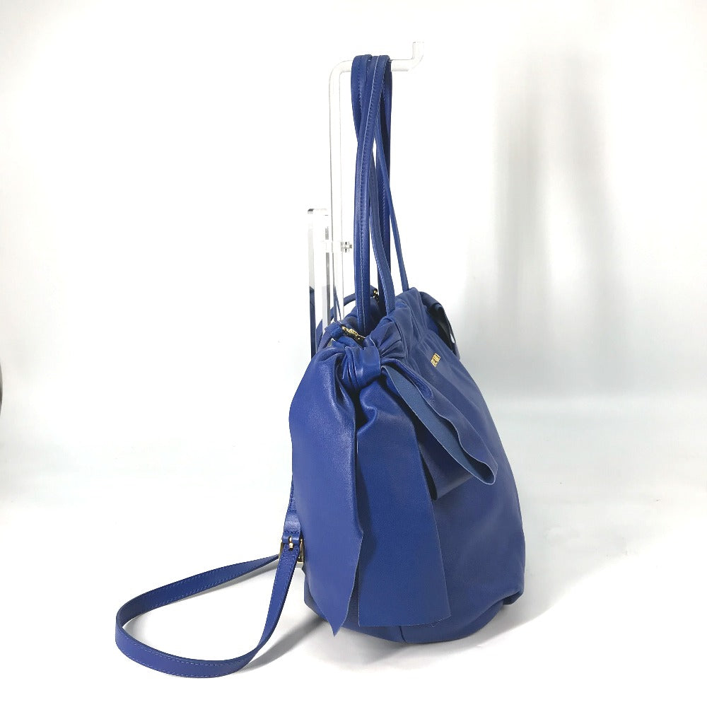 PRADA Handbag leather blue logo Crossbody ribbon Women Used