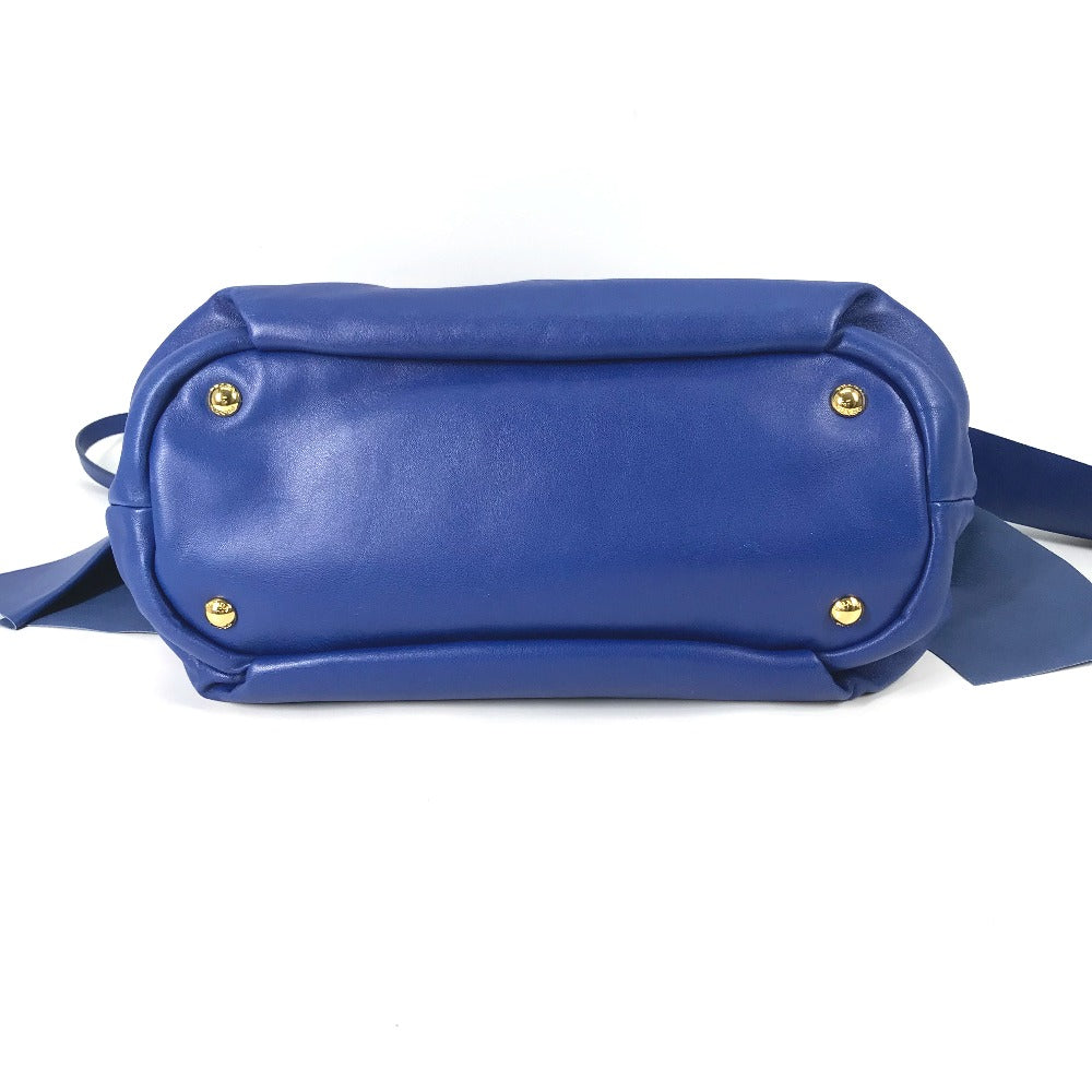 PRADA Handbag leather blue logo Crossbody ribbon Women Used