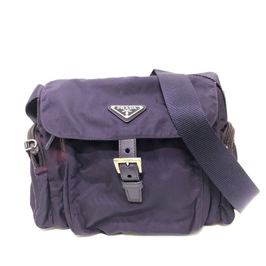 PRADA Shoulder Bag Nylon / leather purple Triangle logo Triangular logo plate