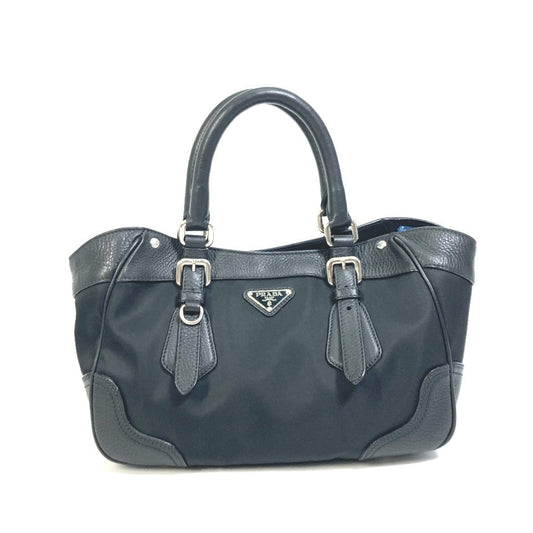 PRADA Handbag Nylon / leather black Triangle logo Tote Bag Women Used