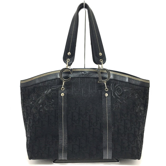 Christian Dior Tote Bag Canvas / leather black Flower embroidery Trotter Women Used