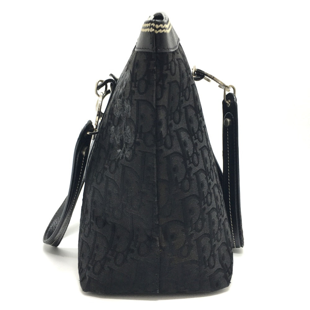 Christian Dior Tote Bag Canvas / leather black Flower embroidery Trotter Women Used