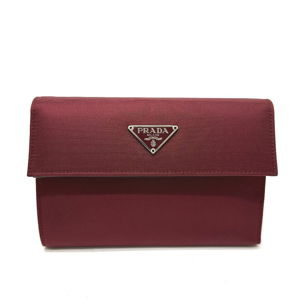 PRADA Trifold wallet Nylon, Saffiano Leather wine-red Triangle logo mens Used