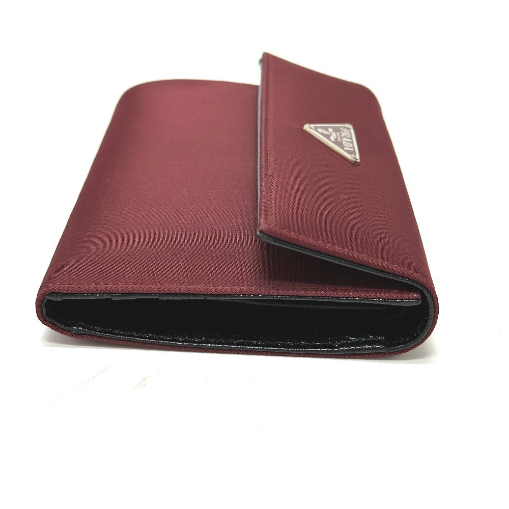 PRADA Trifold wallet Nylon, Saffiano Leather wine-red Triangle logo mens Used
