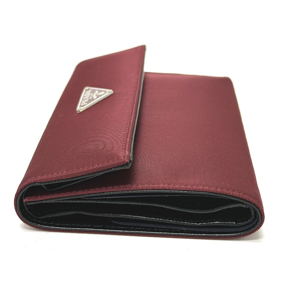 PRADA Trifold wallet Nylon, Saffiano Leather wine-red Triangle logo mens Used