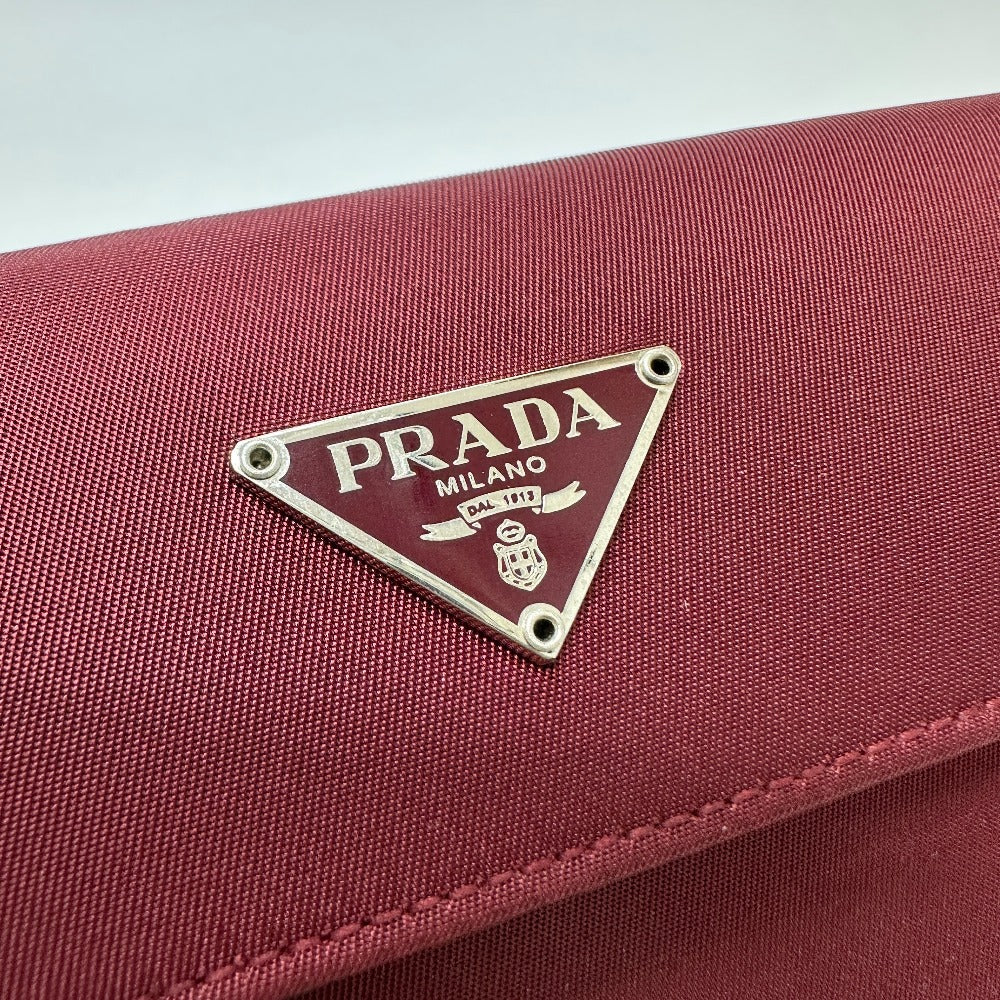 PRADA Trifold wallet Nylon, Saffiano Leather wine-red Triangle logo mens Used