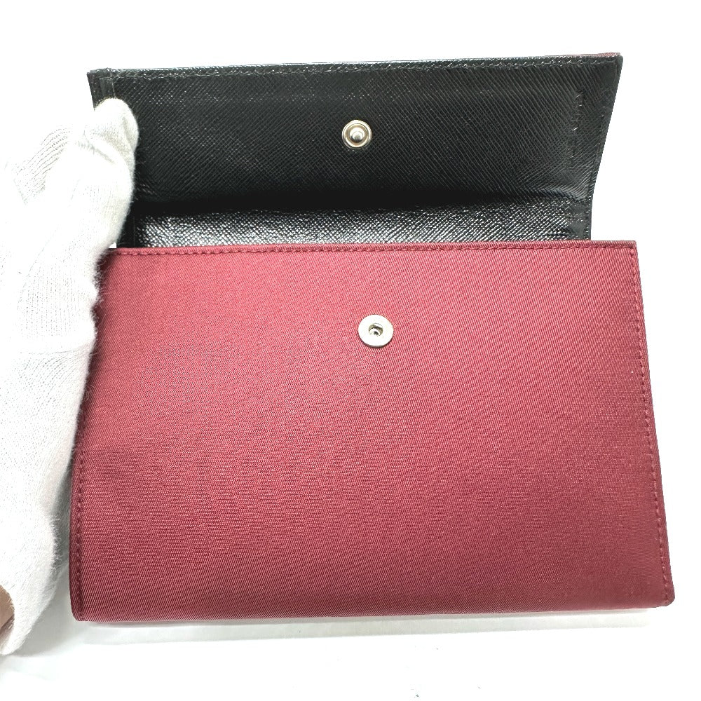 PRADA Trifold wallet Nylon, Saffiano Leather wine-red Triangle logo mens Used