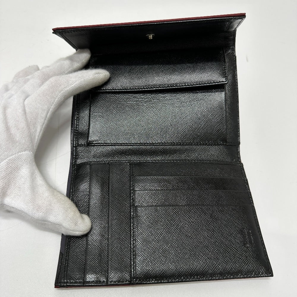 PRADA Trifold wallet Nylon, Saffiano Leather wine-red Triangle logo mens Used