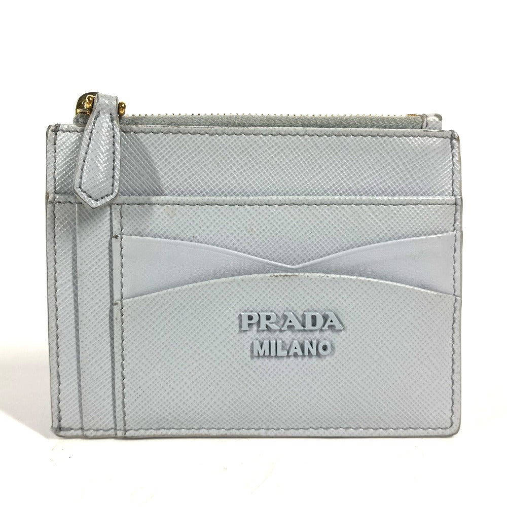 PRADA Coin case saffiano leather blue logo Women Used