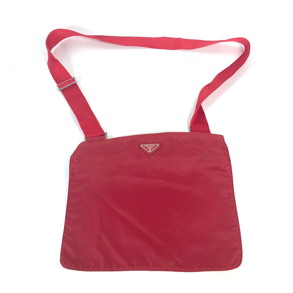 PRADA Shoulder Bag Nylon Red Pochette Triangle logo plate