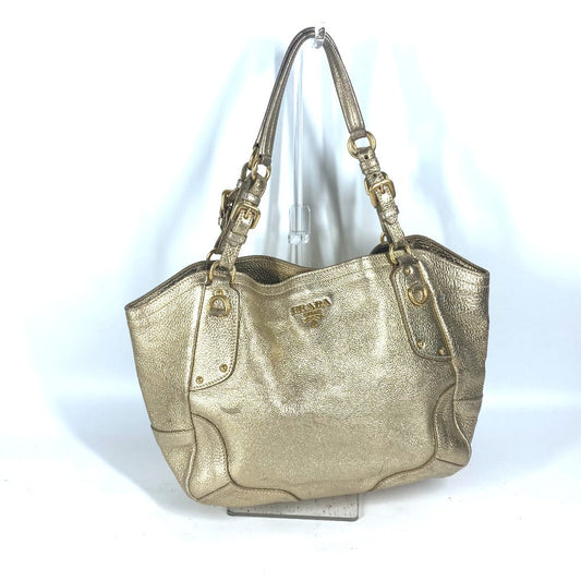 PRADA Shoulder Bag leather gold logo