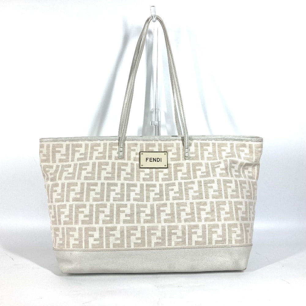 FENDI Shoulder Bag 8BH185 Leather / canvas white Bag Shoulder Bag Tote Bag Zucca logo metal plate