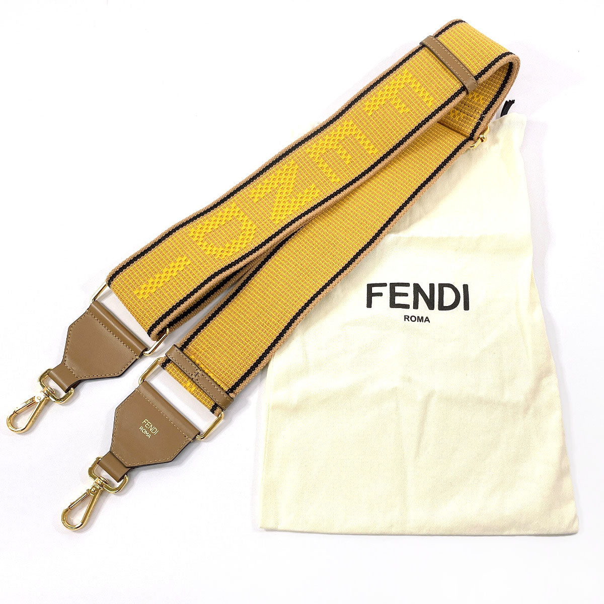 FENDI Shoulder strap Canvas, Leather yellow Strap you