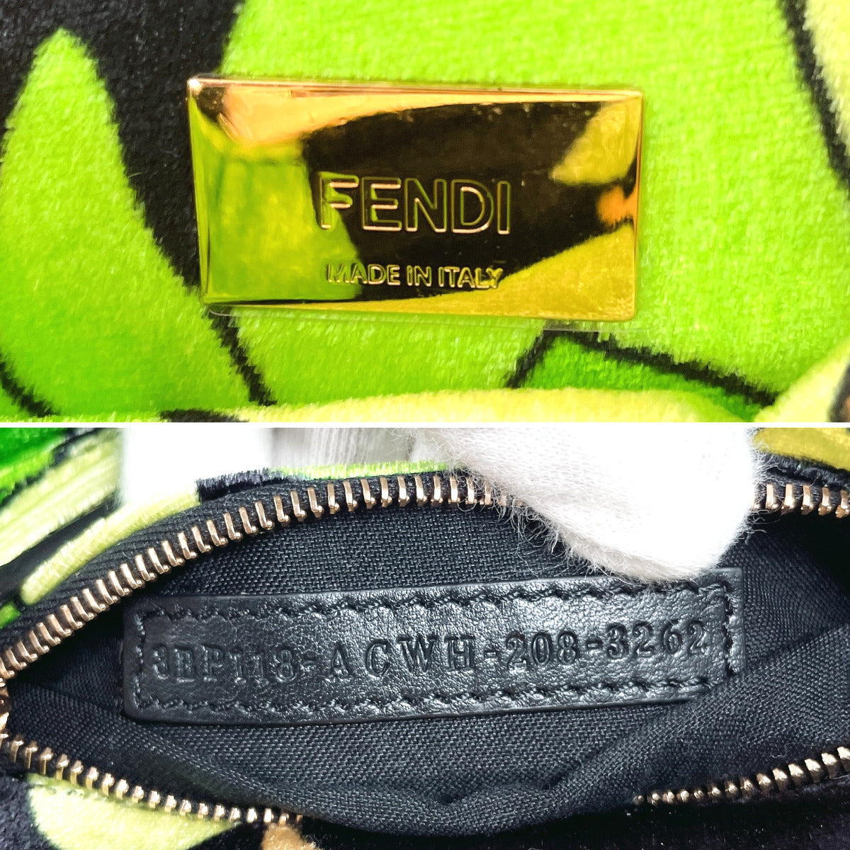 FENDI Shoulder Bag 8BP118 ACWH velvet green Peekaboo Click