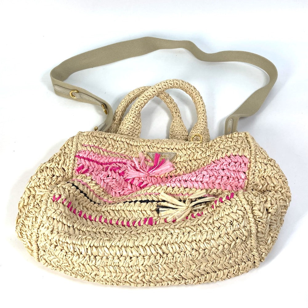 PRADA Handbag Raffia beige Triangle logo plate Canapa Women Used