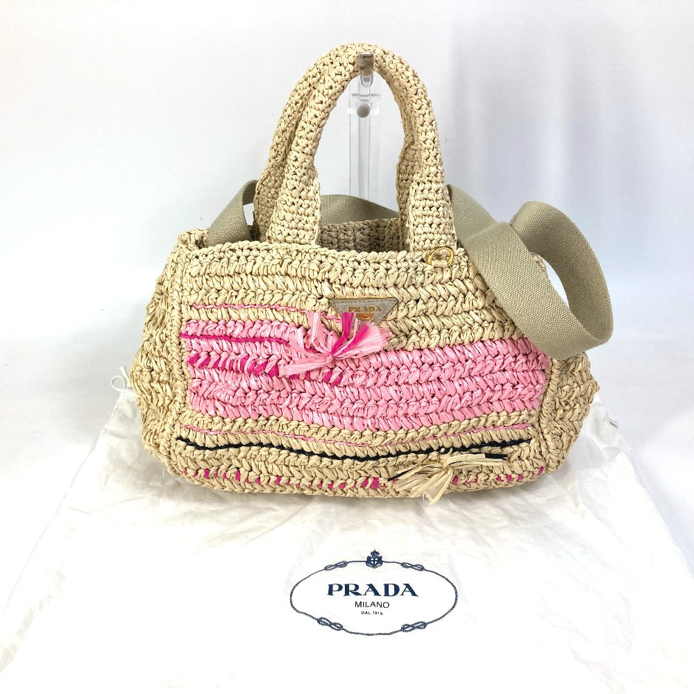 PRADA Handbag Raffia beige Triangle logo plate Canapa Women Used