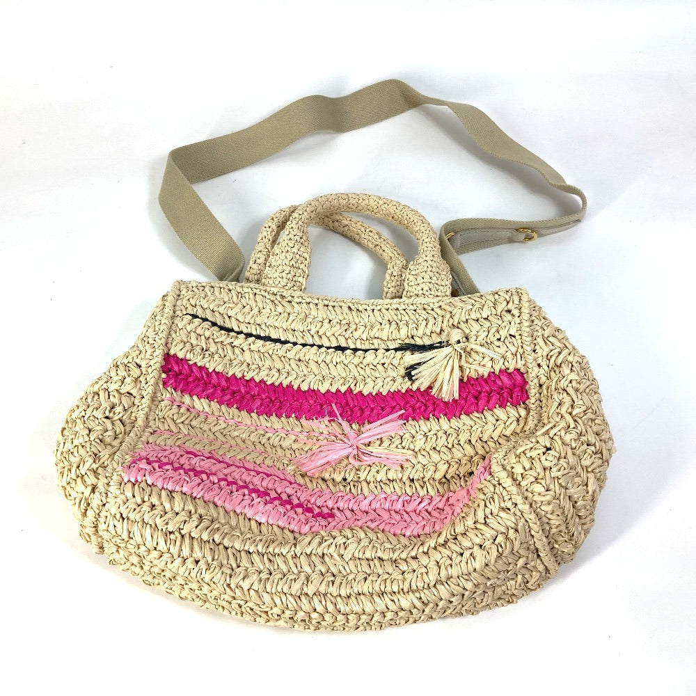 PRADA Handbag Raffia beige Triangle logo plate Canapa Women Used