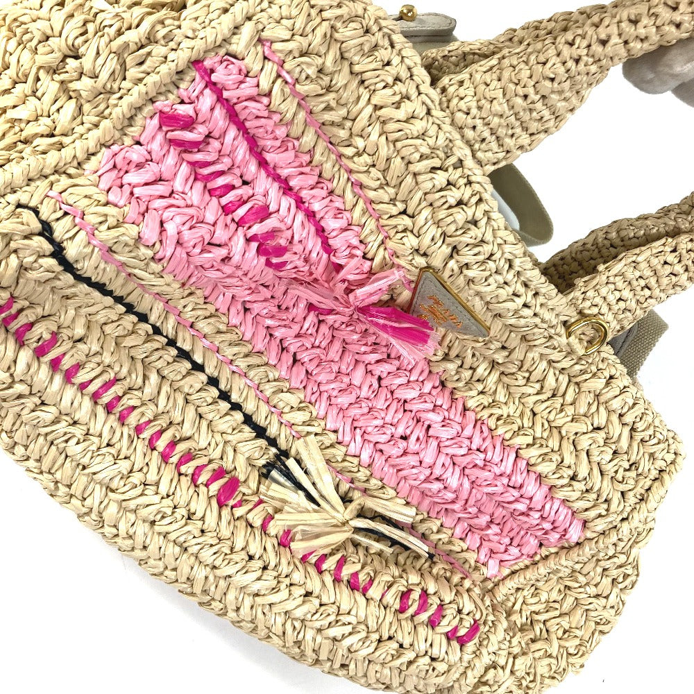 PRADA Handbag Raffia beige Triangle logo plate Canapa Women Used