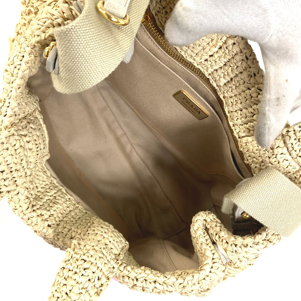PRADA Handbag Raffia beige Triangle logo plate Canapa Women Used