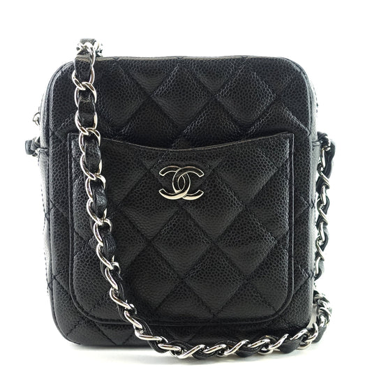 Camera Caviar Leather Crossbody Bag