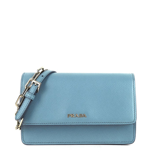 Chain Crossbody Saffiano Leather Wallet