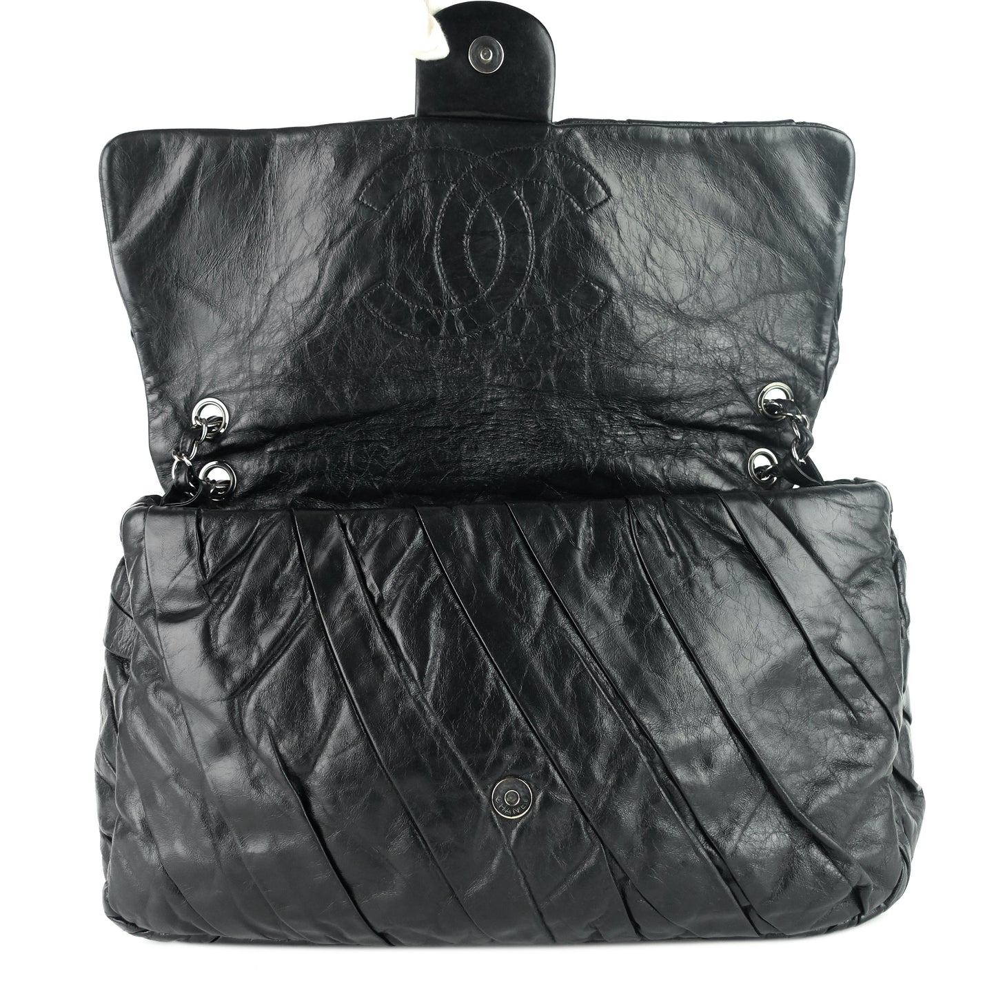 Twisted Flap Maxi Glazed Calfskin Leather Bag