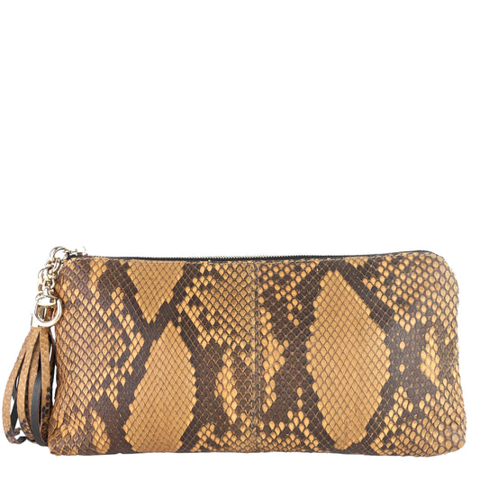 Zipped Python Leather Clutch Bag