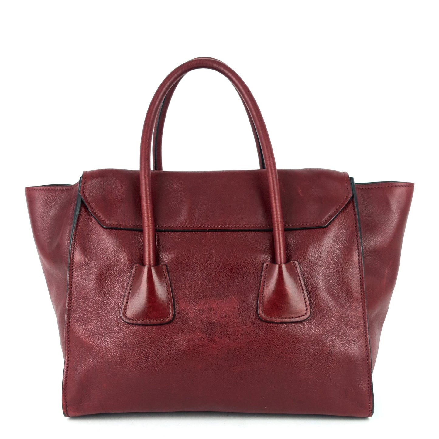 Twin Pocket Large Glace Calf Leather Tote Bag