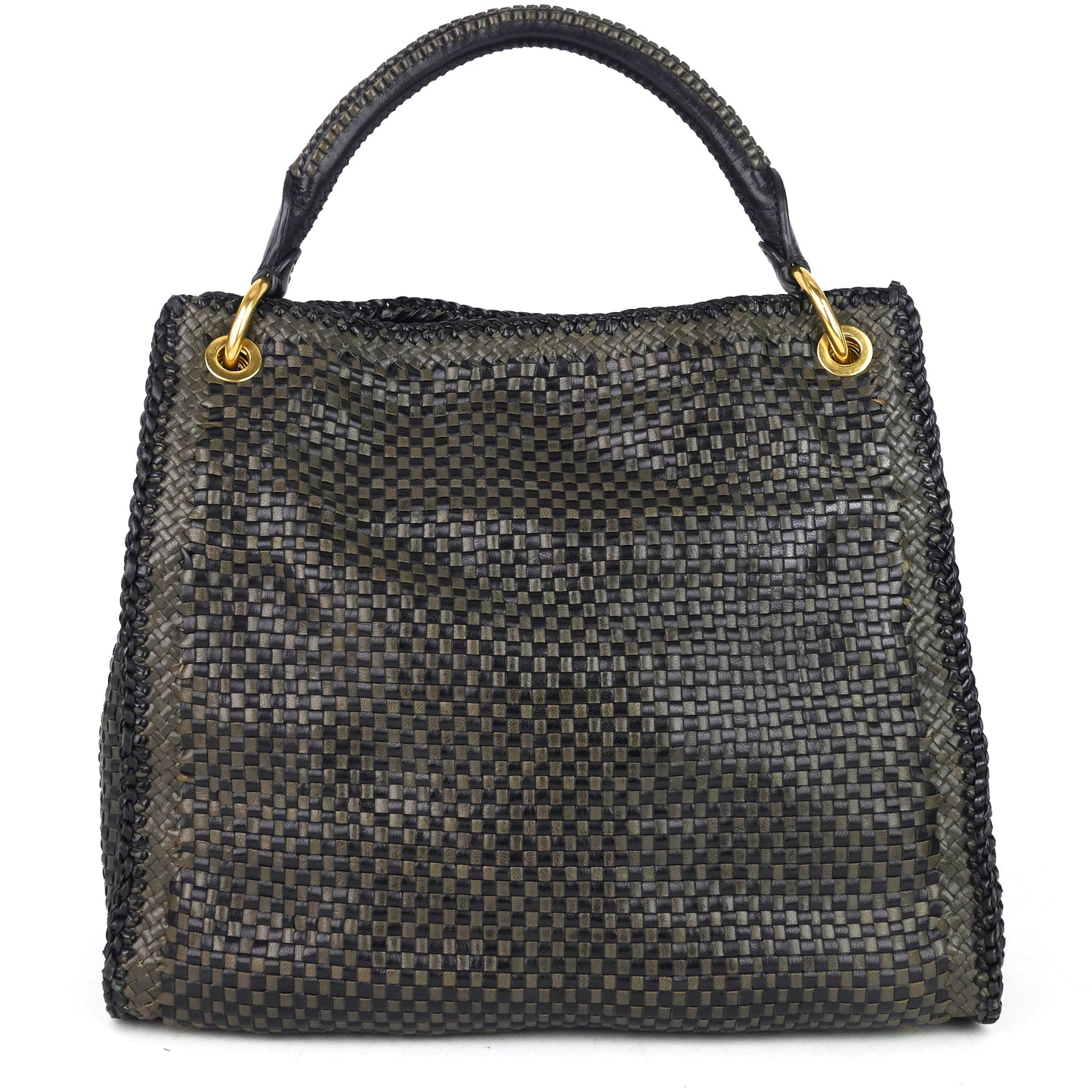 Madras Woven Leather Shoulder Bag