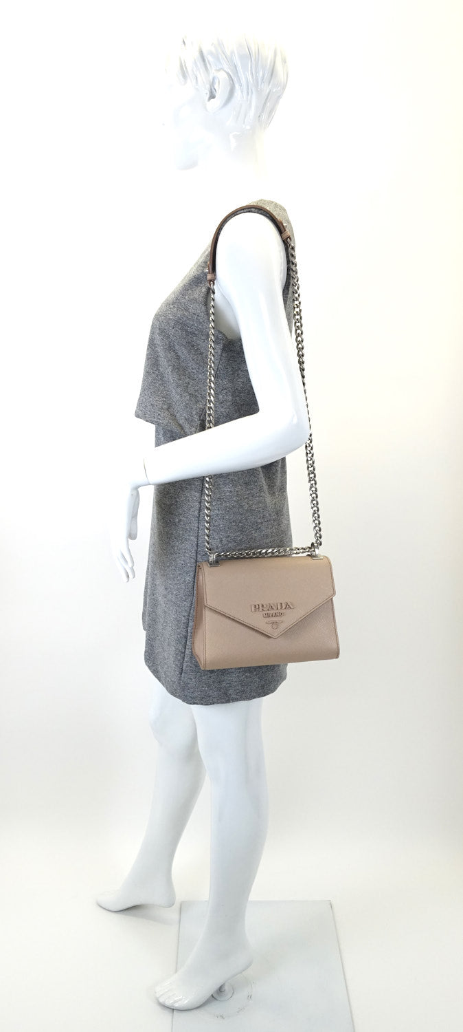 Monochrome Saffiano Leather Shoulder Bag