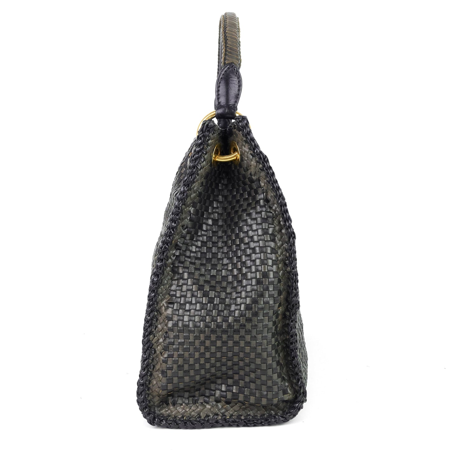 Madras Woven Leather Shoulder Bag