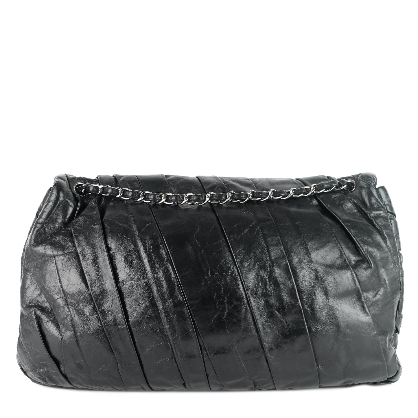 Twisted Flap Maxi Glazed Calfskin Leather Bag